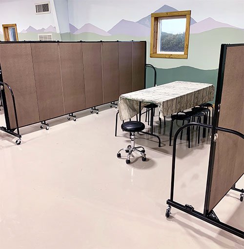 Church room dividers split a Sunday school classroom into smaller classrooms